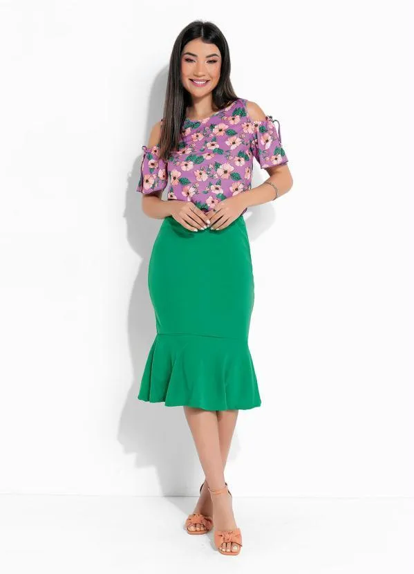 Rosalie - Blusa Floral Lilás Ombro Vazado 4