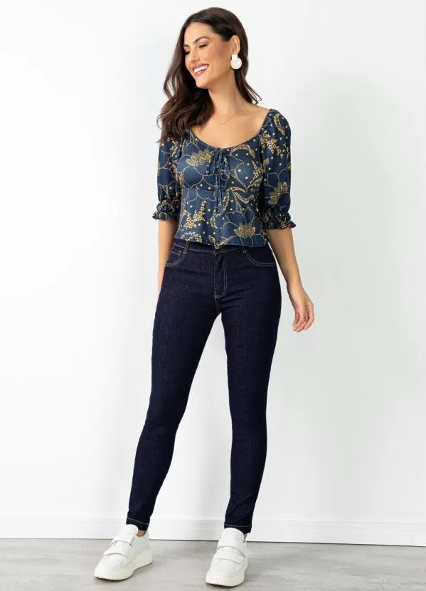 Quintess - Blusa Floral Marinho com Babados 2