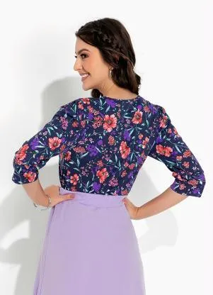 Rosalie - Blusa Floral Marinho com Mangas - ROSALIE