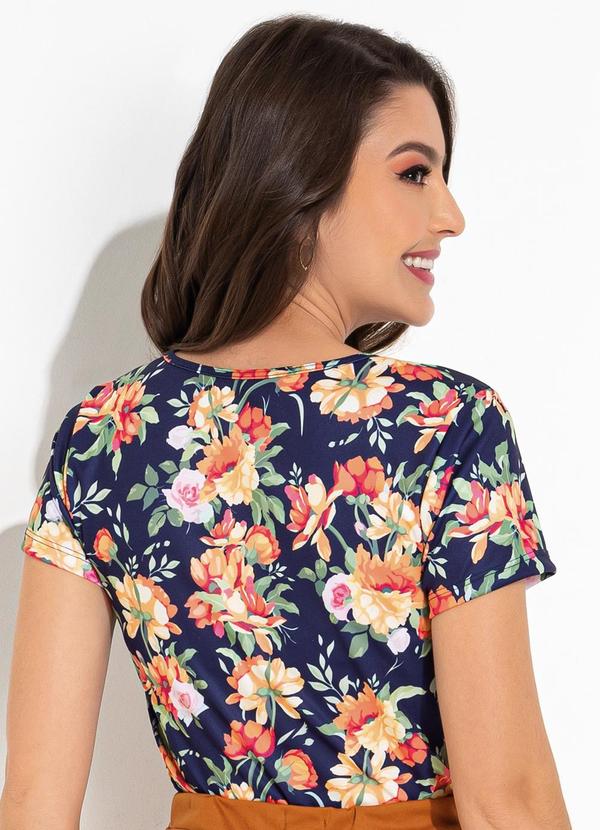 Rosalie - Blusa Floral Marinho em Jersey Acetinado 2