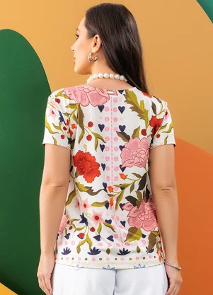 Quintess - Blusa Floral Off White em Malha Fria - QUINTESS