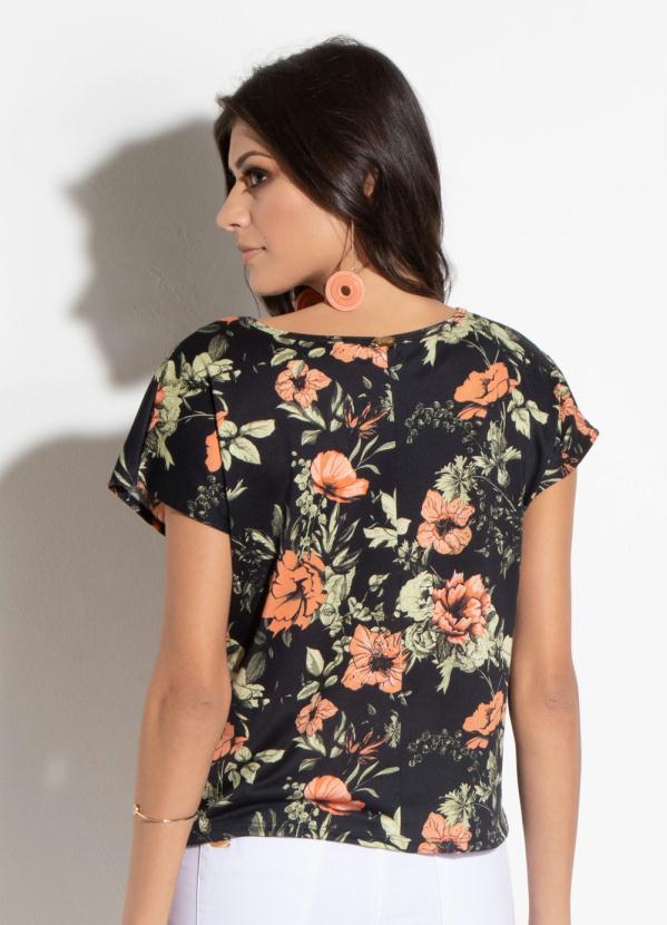 Quintess - Blusa Floral Preto com Mangas Curtas 2