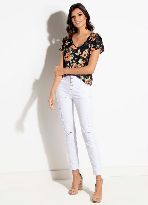 Quintess - Blusa Floral Preto com Mangas Curtas 3