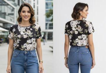 Blusa Floral Preto em Malha Crepe