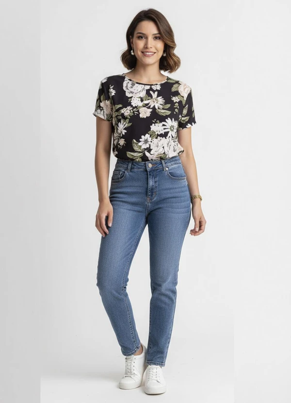 Rosalie - Blusa Floral Preto em Malha Crepe 5