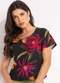 Quintess - Blusa Floral Preto em Malha de Viscose - variação: Floral Preto
