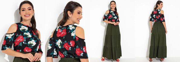 Blusa Floral Preto em Malha