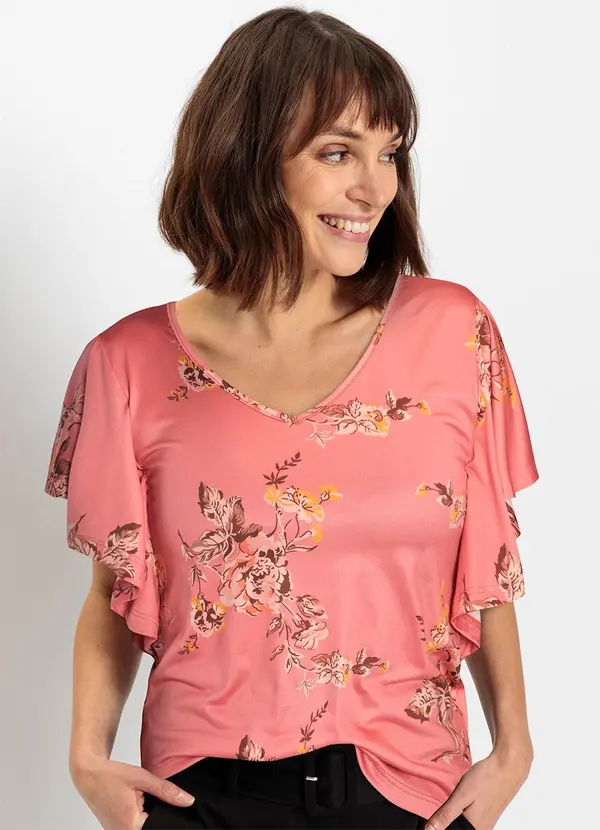 bonprix Blusa Floral Romântico em Malha Fria