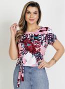 BLUSA (FLORAL ROSA) COM AMARRAO MODA EVANGLICA