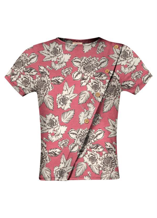 Quintess - Blusa Floral Rosa com Botões Decorativos 5
