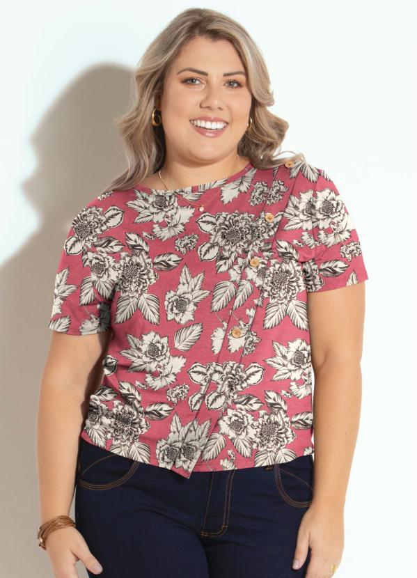 Quintess - Blusa Floral Rosa com Botões Decorativos 6