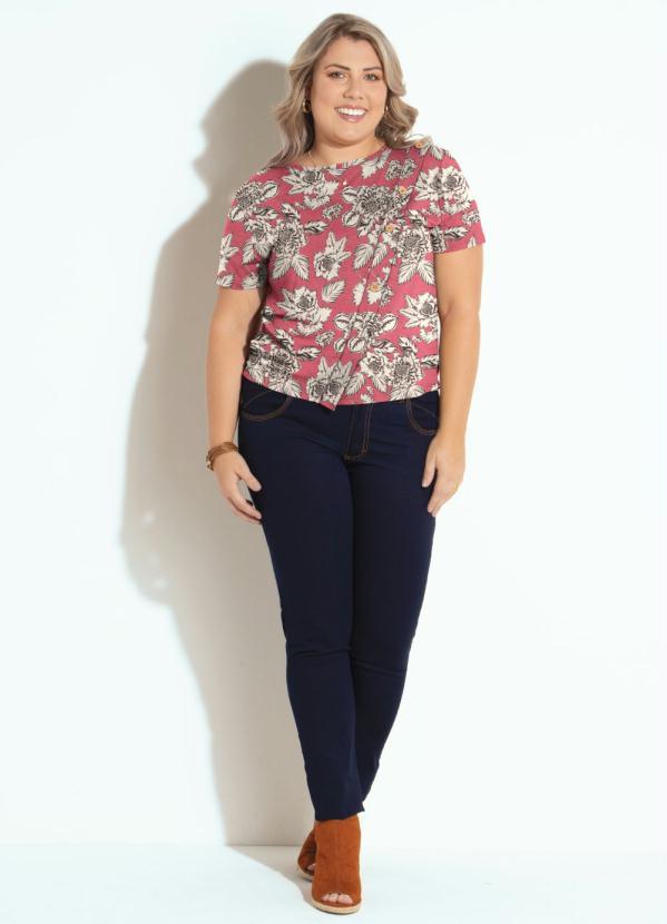 Quintess - Blusa Floral Rosa com Botões Decorativos 8