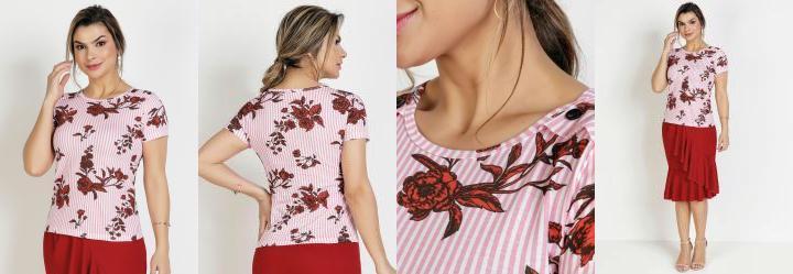 Blusa Floral Rosa com Botes