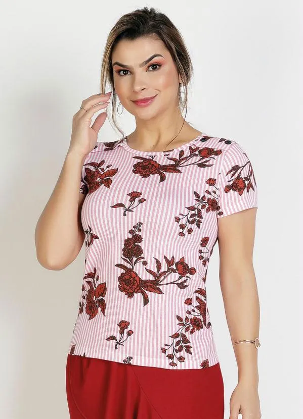 Rosalie - Blusa Floral Rosa com Botões