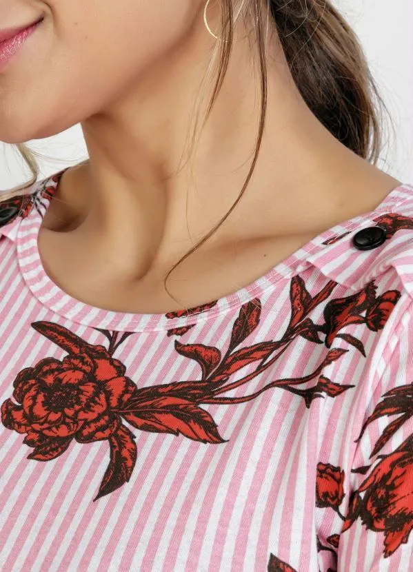 Rosalie - Blusa Floral Rosa com Botões 3