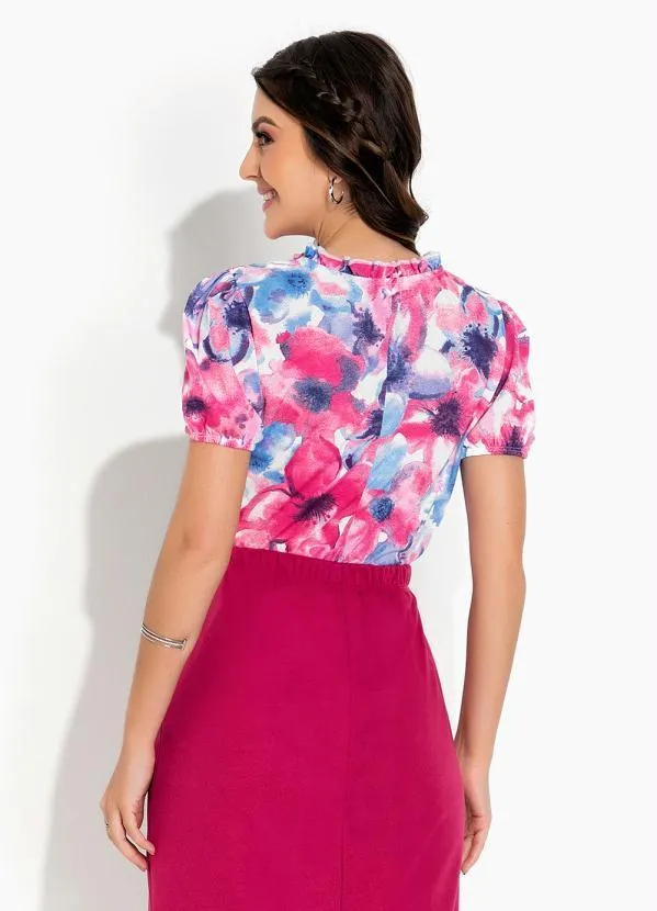 Rosalie - Blusa Floral Rosa com Gola 2