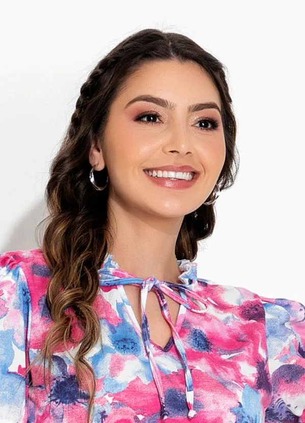 Rosalie - Blusa Floral Rosa com Gola 3