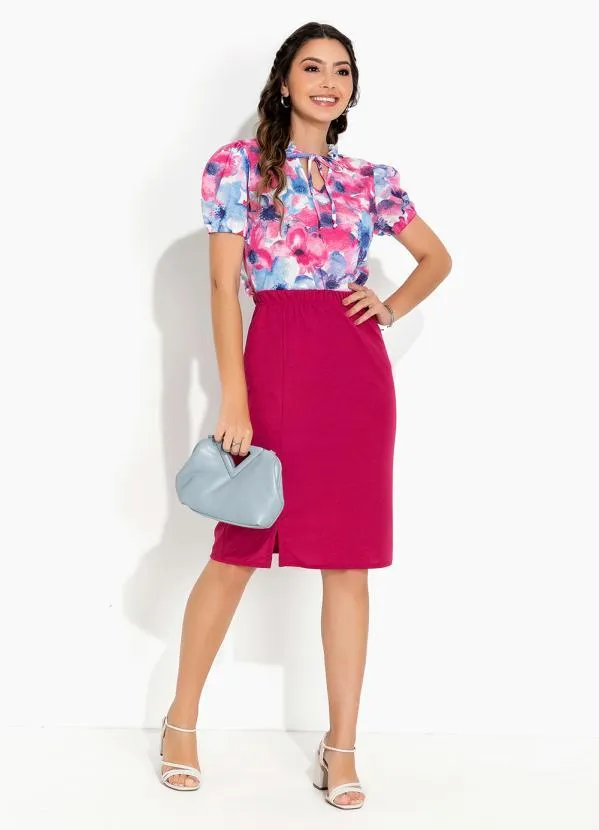 Rosalie - Blusa Floral Rosa com Gola 4