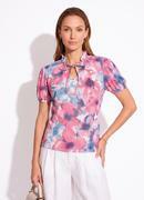 Blusa Floral Rosa com Gola