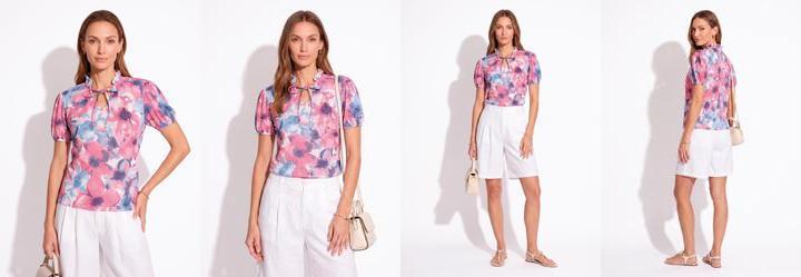 Blusa Floral Rosa com Gola