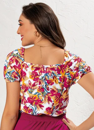 Moda Pop - Blusa Floral Rosa em Malha - MODA POP