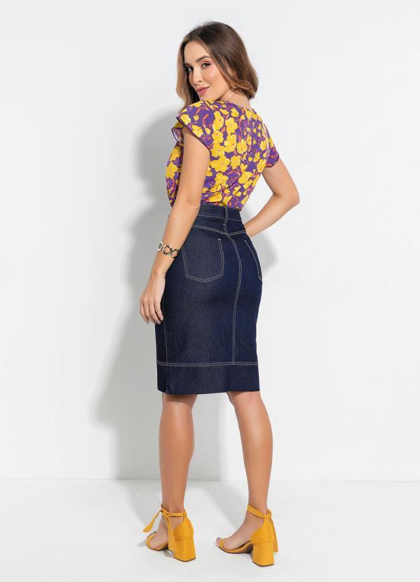 Outlet - Blusa Floral Roxa com Gota Moda Evangélica 4