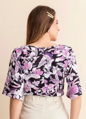 Rosalie - Blusa Floral Roxo Manga Ampla - ROSALIE
