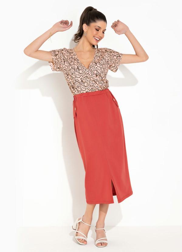 Rosalie - Blusa Floral Salmão Transpassado 4