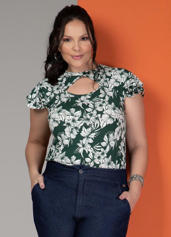 Quintess - Blusa Floral Verde com Decote Vazado 5