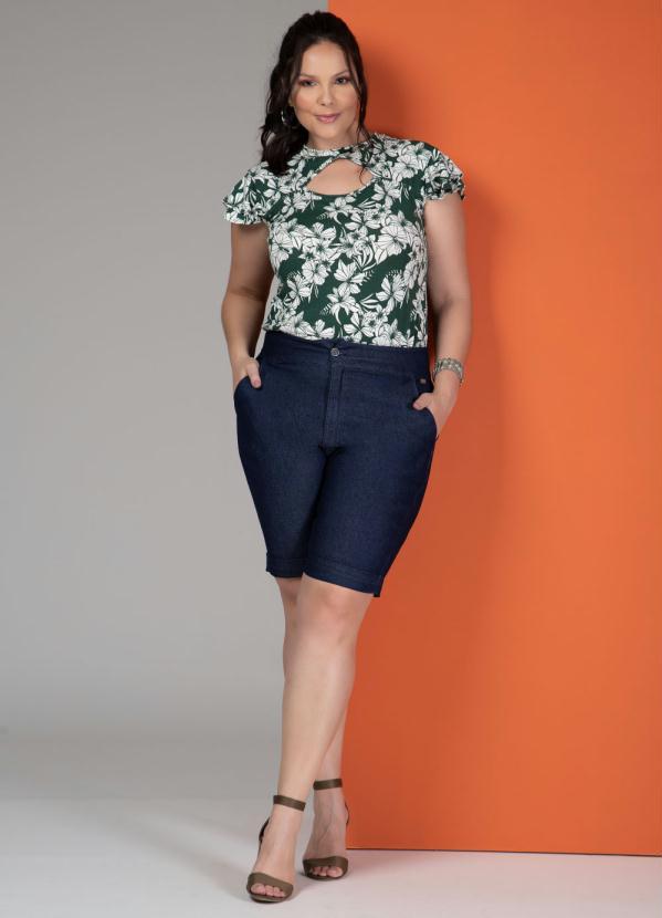 Quintess - Blusa Floral Verde com Decote Vazado 7