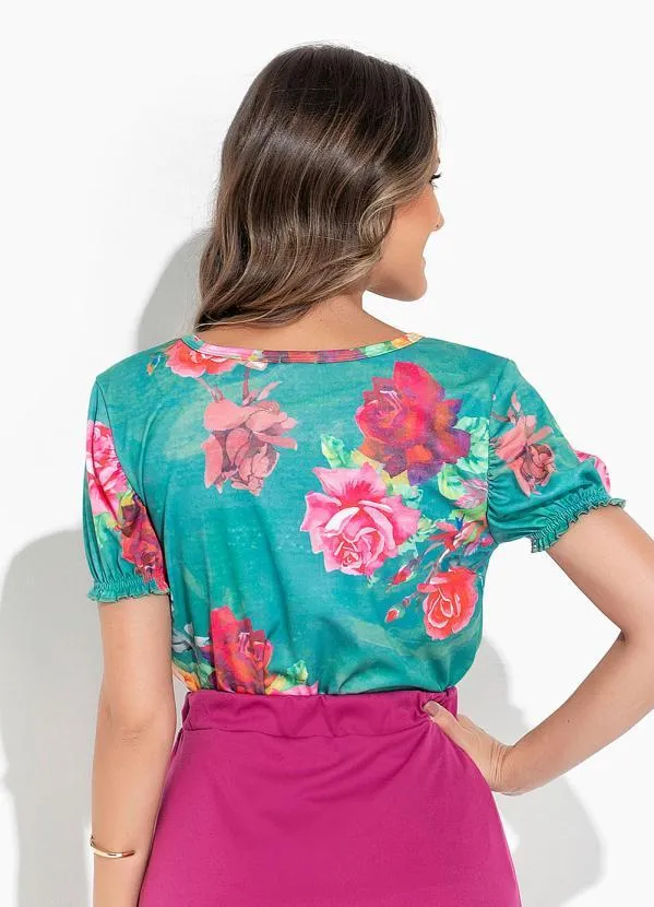 Rosalie - Blusa Floral Verde com Franzido 2