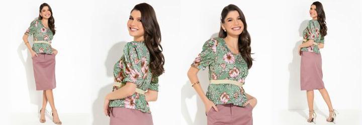 Blusa Floral Verde com Gota