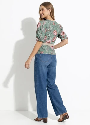 Rosalie - Blusa Floral Verde com Gota - ROSALIE