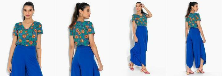 Blusa Floral Verde com Mangas Curtas