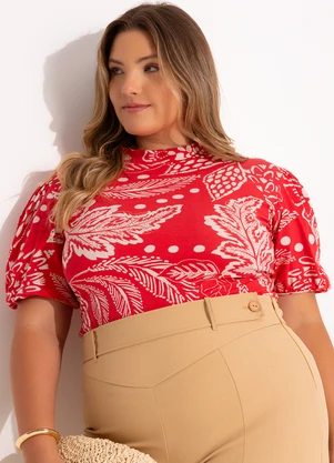 Quintess - Blusa Floral Vermelho em Malha de Viscose - QUINTESS