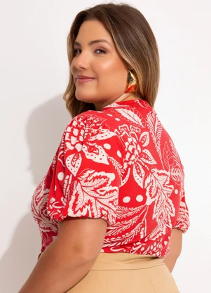 Quintess - Blusa Floral Vermelho em Malha de Viscose - QUINTESS