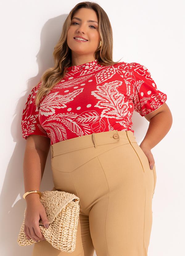 Quintess - Blusa Floral Vermelho em Malha de Viscose 14