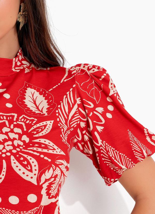 Quintess - Blusa Floral Vermelho em Malha de Viscose 4