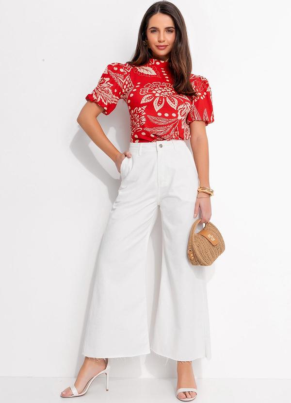 Quintess - Blusa Floral Vermelho em Malha de Viscose 5