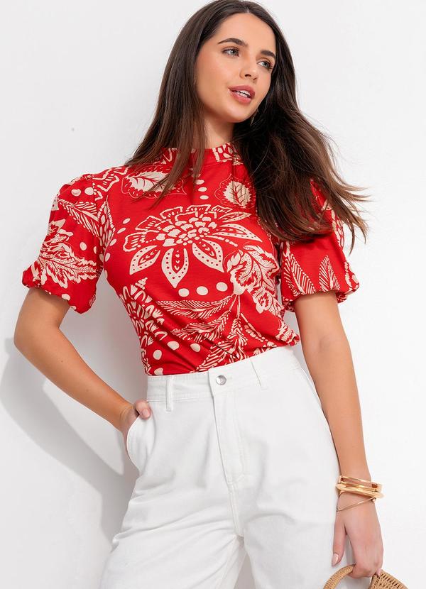 Quintess - Blusa Floral Vermelho em Malha de Viscose 7