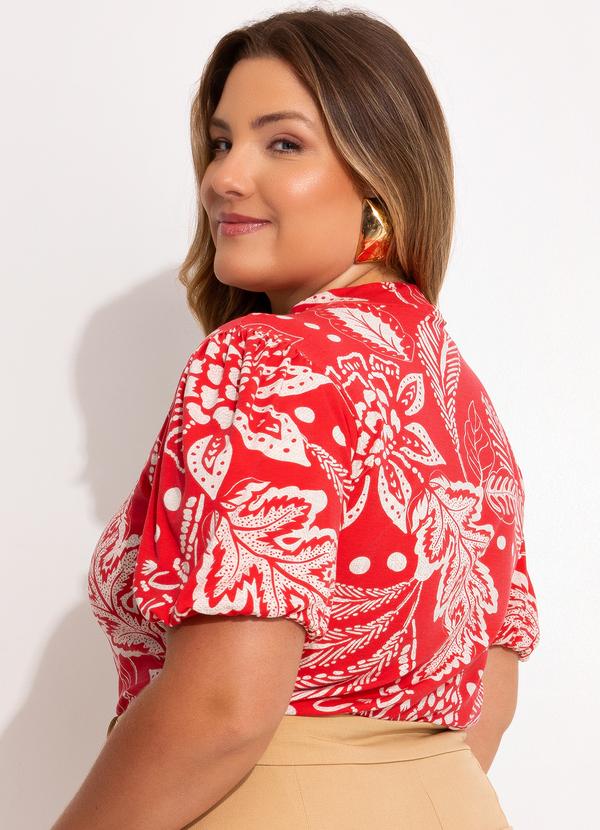Quintess - Blusa Floral Vermelho em Malha de Viscose 9