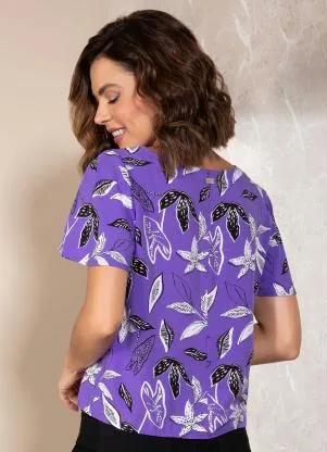 Quintess - Blusa Floral Violeta em Viscose Plana - QUINTESS