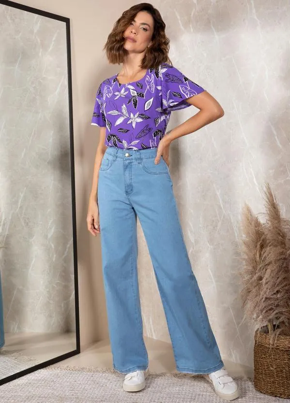 Quintess - Blusa Floral Violeta em Viscose Plana 5