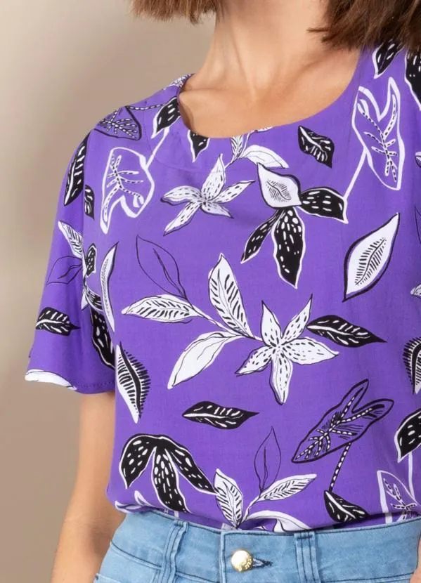 Quintess - Blusa Floral Violeta em Viscose Plana 6