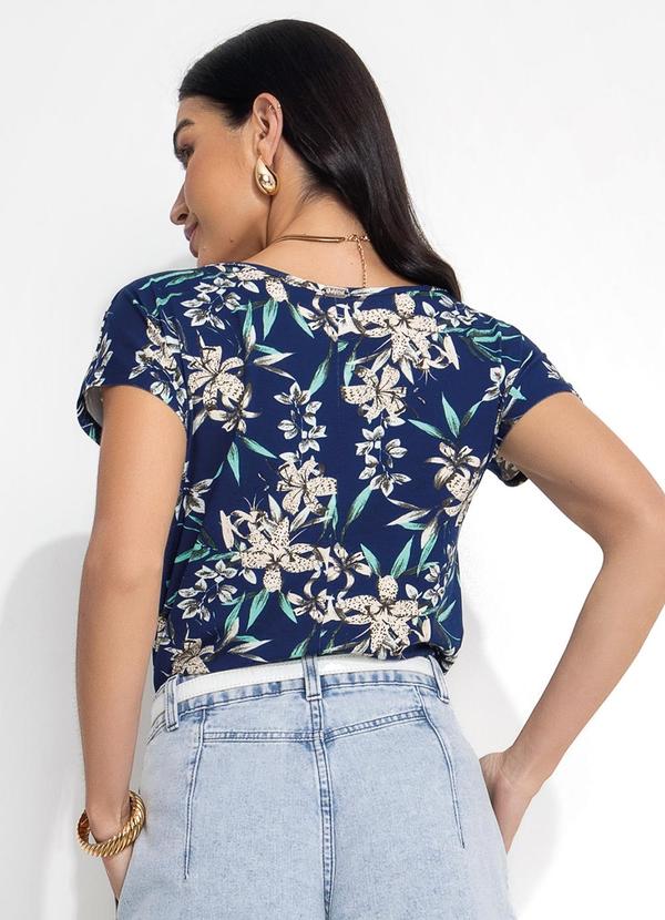 Quintess - Blusa Fohagem Azul com Mangas Curtas 2