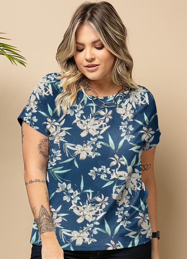 Quintess - Blusa Fohagem Azul com Mangas Curtas 5