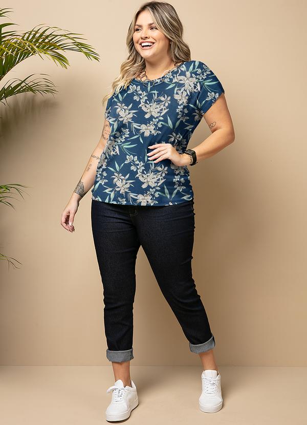 Quintess - Blusa Fohagem Azul com Mangas Curtas 9