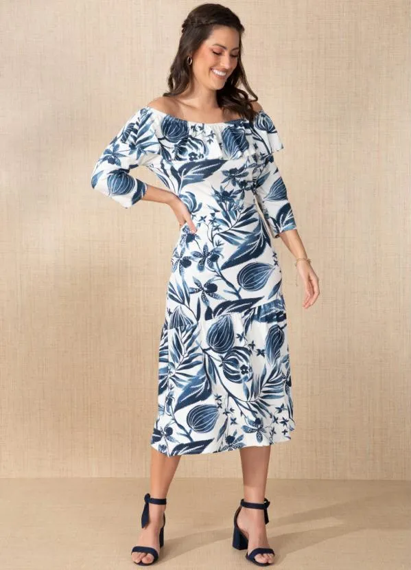 Quintess - Blusa Folhagem Azul com Babado 10