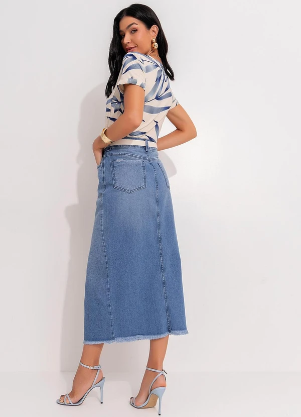 Quintess - Blusa Folhagem Azul com Decote V e Bolso Frontal 4