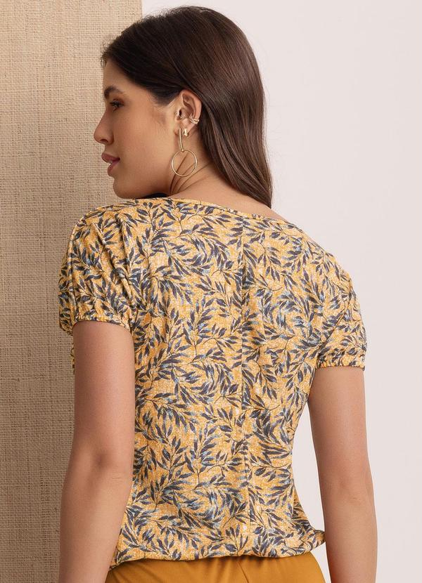 Moda Pop - Blusa Folhagem Azul com Elástico na Barra 2